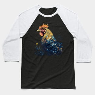 Starry Night Inspired Chicken Gifts Funny Chicken Baseball T-Shirt